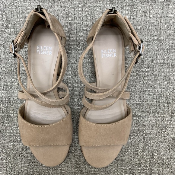 Eileen Fisher women Sandals Kyra tan Nubuck Leather Open‎ Peep Toe Size 6 - Picture 8 of 14